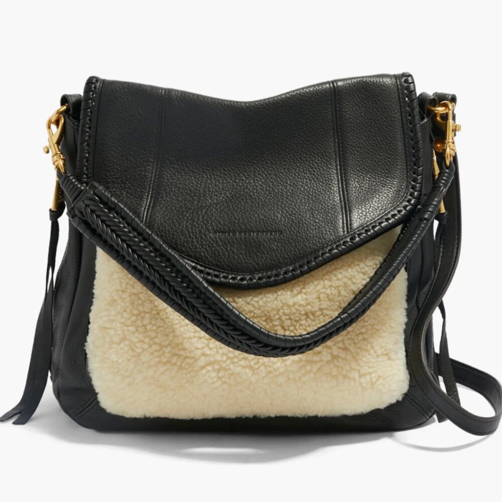 NWT All For Love Convertible Leather Shoulder Bag In Natural Shearling - Picture 2 of 15